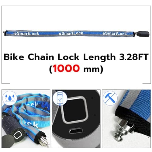 Chain Lock eLinkSmart Keyless Waterproof Bike Lock 100CM for Bicycle Scooter Motorcycle Door Fence Gate Fingerprint Bluetooth App Heavy Duty Security Blue 2024 New — view 6