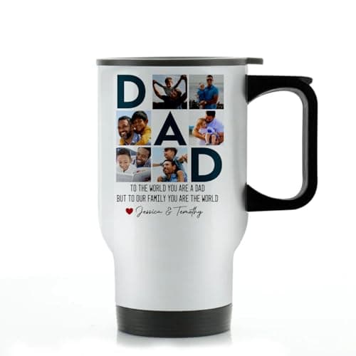 EKAM Personalised Travel Mug - 14oz Stainless Steel Insulated Travel Tea/Coffee Mug -Add Your Photos and Text - Present for Dad - Gift for Father's Day - Dad Daddy Grandad Grandpa (Design 01) — view 2