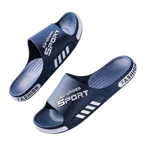 Men's Summer Slides Thick Soft Cushioned Sole Anti Slip Wear Resistant Outsole Odor Resistant Daily Wearing Travel & Vacation Friendly Reinforced Integrated Structure Effortless Slip On Style Navy — view 2