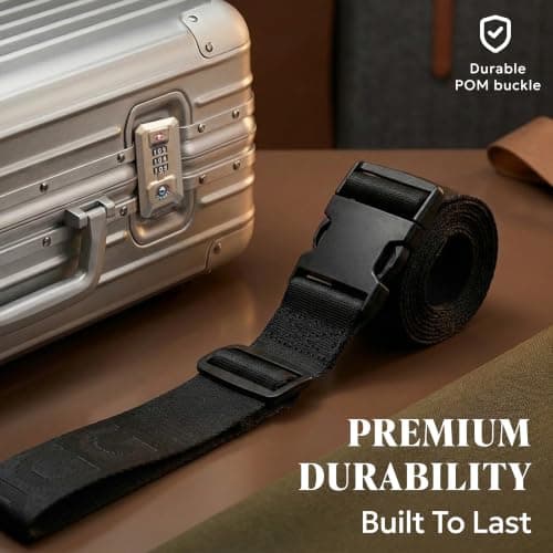 LUGG Luggage Belts for Suitcases 2 Pack – Adjustable Heavy-Duty Strap with Strong POM Buckle, Secure Travel Belt for Suitcase, Briefcase & Travel Bag, Bright Colours for Easy Identification - Black — view 6