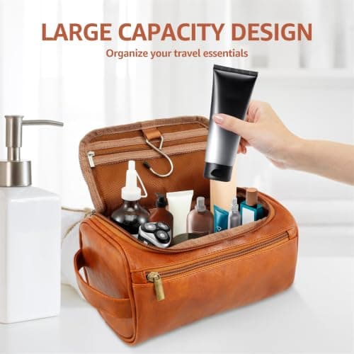 Water-Resistant Leather Travel Toiletry Bag for Men, 25x13x13cm — view 5