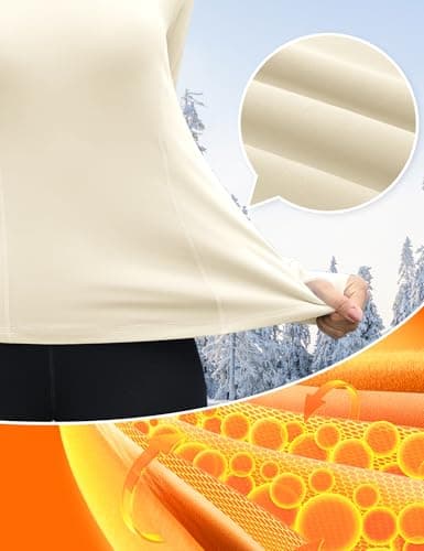 IECCP Women's Workout Tops Long Sleeve Undershirt Thermal Fleece Warm Hiking Ski Base Layer Shirts with Thumb Holes and Pockets M Apricot — view 5