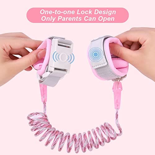 AOMIG Anti Lost Safety Wrist Link Belt, 1.5M Wrist Reins for Toddlers with Induction Lock, Baby Reins Toddler Reins for Walking & Travel, Toddler Wrist Strap for Walking (Pink) — view 4