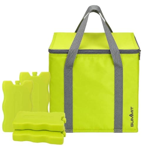 Summit Insulated Cooler Bag & Reusable Ice Blocks - 12.5L Thermal Lunch & Picnic Bag with 2 x 200ml Twin Pack Cooler Blocks | Keeps Food & Drinks Cooler for Longer | For Camping, BBQs, Beach, Travel