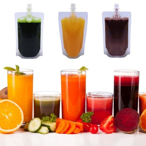 Yelinosk 20Pack Clear Drink Pouches 380ml with caps and Funnel for Festivals,Leak Proof Alcohol Juice Liquid Pouches Bags, Beverage Bags, Plastic Hip Flask for Parties, Picnic, Travel, Sports — view 5
