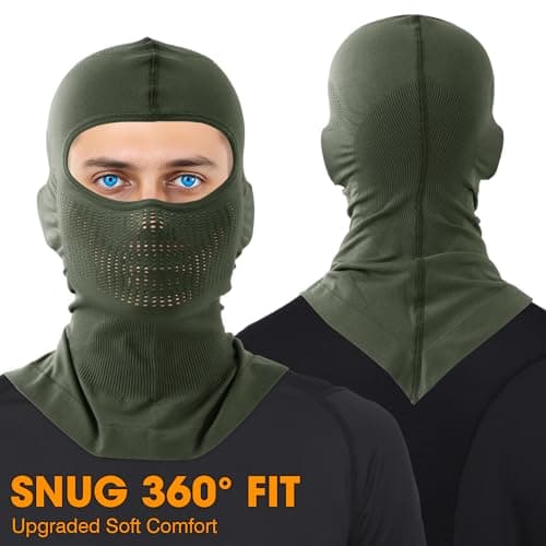 WTACTFUL 2 Pieces Balaclava Face Ski Mask for Men, Summer Winter Breathable Thermal Warm Full Face Cover Mask for Motorcycle Cycling Skiing Snowboarding Green Black — view 5