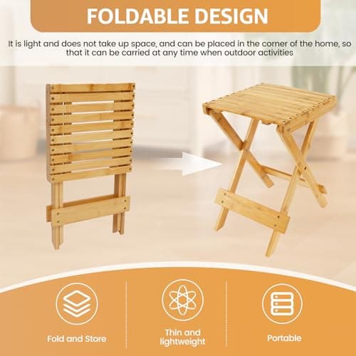 HZUIZXYO Folding Side Table,Wood Small Folding Table Foldable Small Patio Table Lightweight Portable Side Table Compact Patio Folding Table for Indoor Outdoor,28x28x40cm — view 4