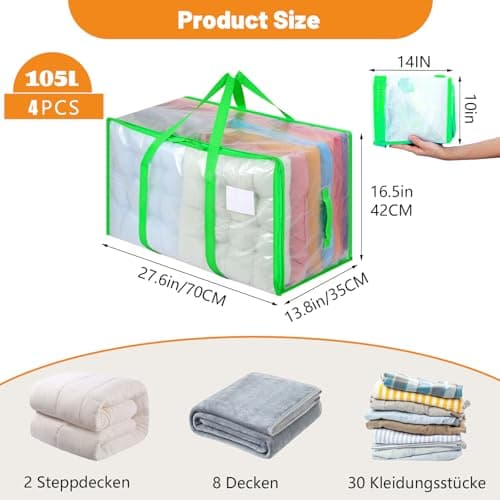 Dntorx 4 Pack 105L Moving Bags Clothes Storage Bags Drom Packing Box, Green — view 2