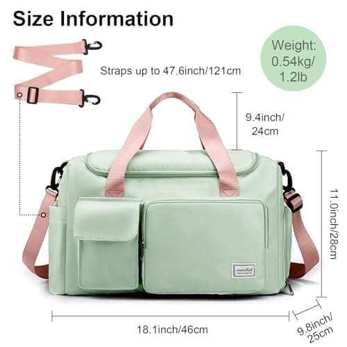 RainFlowwer Travel Duffel Bag Women Men,Sports Gym Bag with Shoes Compartment,Waterproof Travel Bag Overnight Bag with Dry Wet Separated Pocket,Carry Luggage Bag Weekender,Sports,Gym,Travel (Green) — view 3