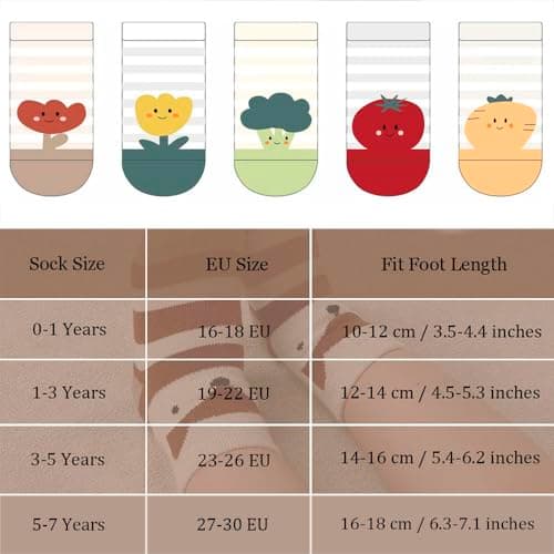 FedMois 5 Pairs Baby Kids Anti-slip Socks Cotton non skid Ankle Socks Animals, Fruit, 1-3 years — view 5