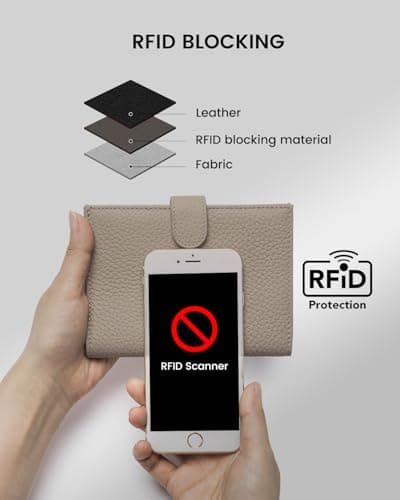 Karmiir Slim RFID Leather Passport Wallet for Men and Women with Card Holder, SIM Slots, Zippered Coin Pocket and Silver, Travel Wallet Passport Cost, grey, 10.16 x 10.41 x 13.97 cm — view 4