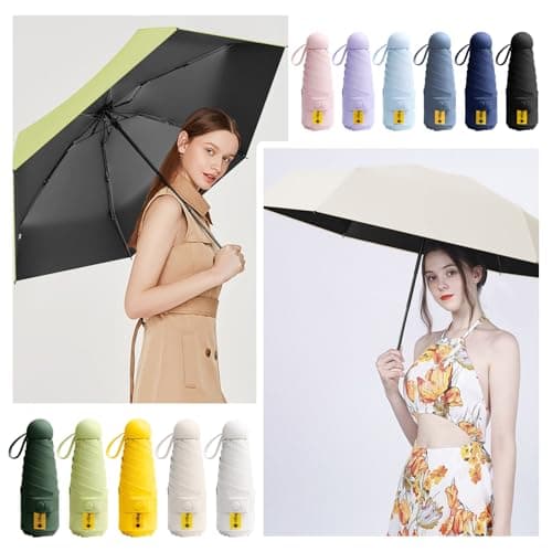 FANSEZQ Sun Umbrella, Mini Travel Umbrella With Case Small Compact Protection Sun Lightweight Tiny Pocket Umbrella (Matcha Green) — view 4
