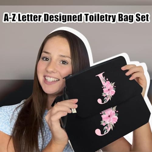 Vavabox 2Pcs Initial Toiletry Bags Set Birthday Gifts for Women (J, Black) — view 6