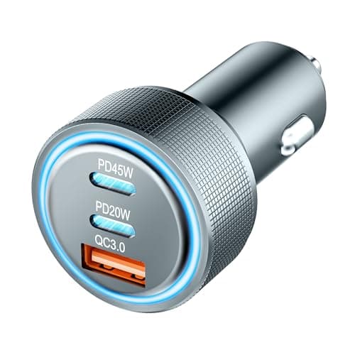 ANEXTIDE USB C Car Charger Fast Charging, 65W 3-Port Cigarette Lighter USB Charger with 45W PD USB-C & QC3.0 USB-A, Metal 12V/24V Car Phone Charger Adapter for iPhone, Samsung Galaxy, Pixel