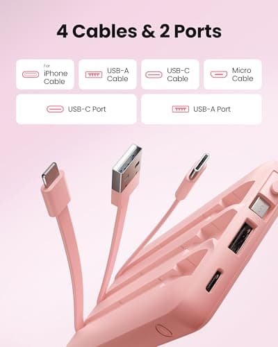 Coowisty Power Bank, Slim 10000mAh Portable Charger with 4 Built in Cables — view 2