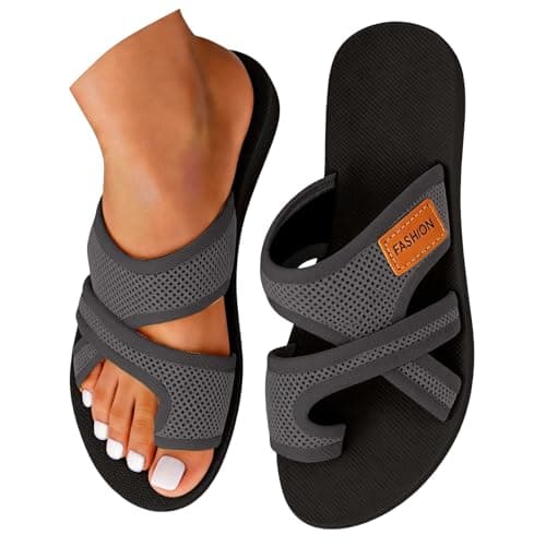 Orthopedic Sandals for Women UK, Comfortable Wide Fit Toe Loop Platform Walking Sandals Summer Casual Beach Holiday flip flops Breathable Mesh Crossover Slides Fashion Silent Shoes Non-Slip Daily