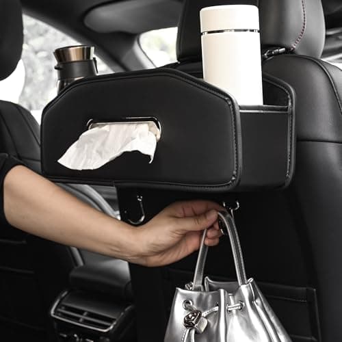 Qirc Car Seat Back Organizer with 2 Cup Holder, Headrest Backseat Hanging Storage Box with Hooks, Multifunctional Car Rear Seat Tissue Box Storage for Home and Travel (Black) — view 5