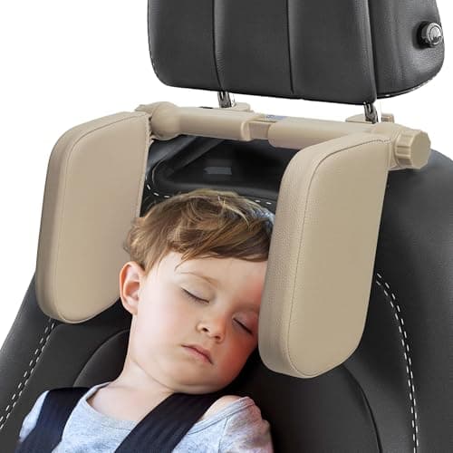 C COMCROSFLY Car Headrest Pillow, Adjustable Head Rest Pillow for Car Seat, Head Neck Support for Kids Adults Travel Sleeping, Fit for Headrest with Poles (Beige)