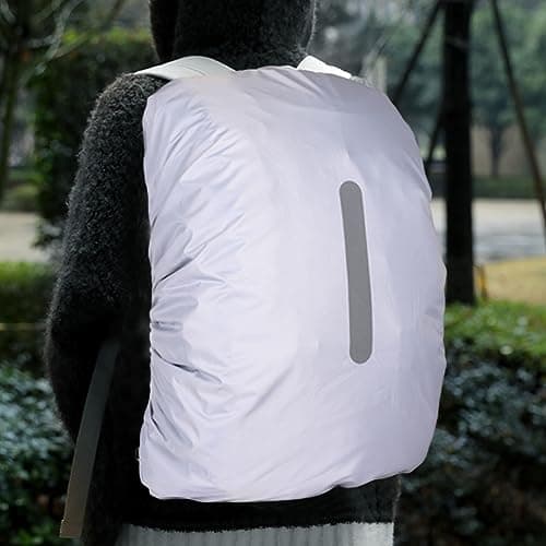 PAPABA Waterproof Backpack Cover Rain with Reflective Strip Storage Bag Anti-theft for Camping School Bags White L — view 3