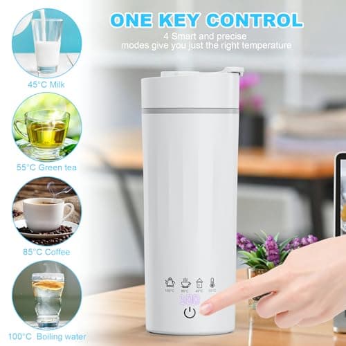 Flintronic Small Electric TravelKettle, 475ml Portable Water Boiler with 4 Variable Presets, Auto Shut-Off & Boil Dry Protection, White — view 5
