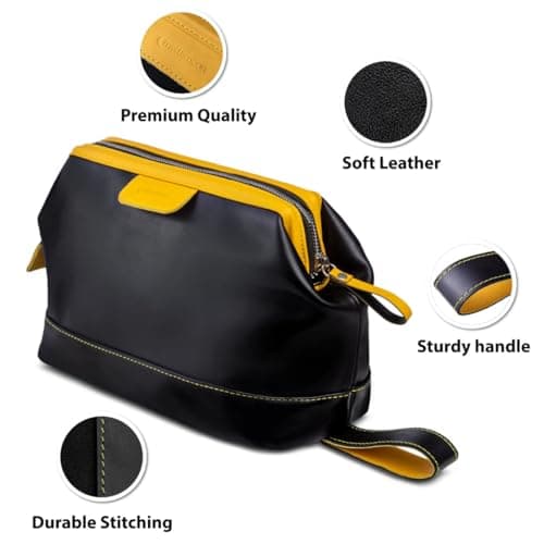 Genuine Leather Toiletry Bag for Men & Women – Large Waterproof Travel Dopp Kit – Handmade Shaving & Cosmetic Organizer – Classic Style Wash Bag for Bathroom, Gym, or Vacation — view 2