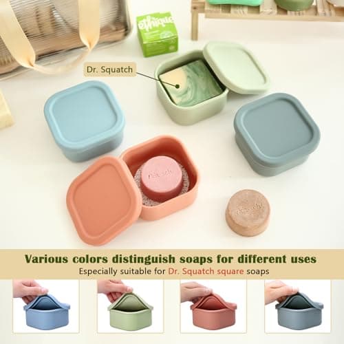 TITATI Travel Soap Case, Square Silicone Soap Holder for Dr. Squatch, Portable Shampoo Bar Case for Shower, Camp, Gym (Pea Green) — view 3