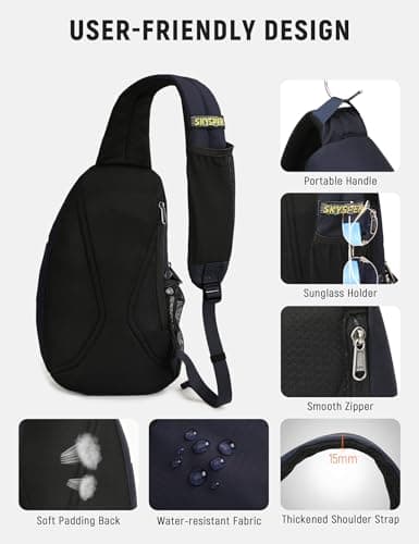 SKYSPER Sling Bag Anti-Theft RFID Crossbody Bag Travel Cross Body Backpack Shoulder Hiking Sling Daypack(Navyblue) — view 4