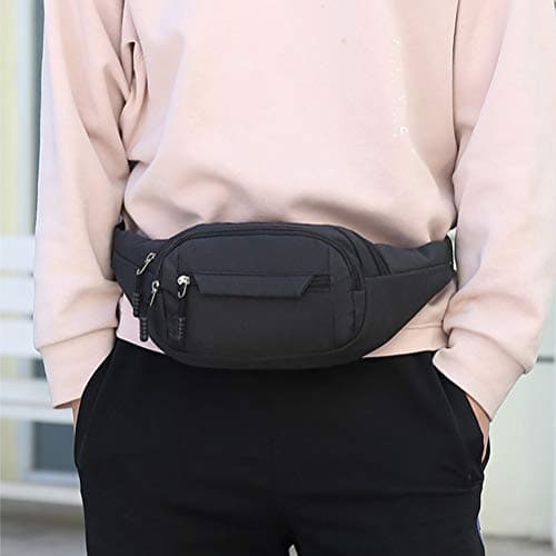 Bumbag Waist Bag, Waterproof 4 Zip Pockets Fanny Pack Waistpacks, Black — view 5