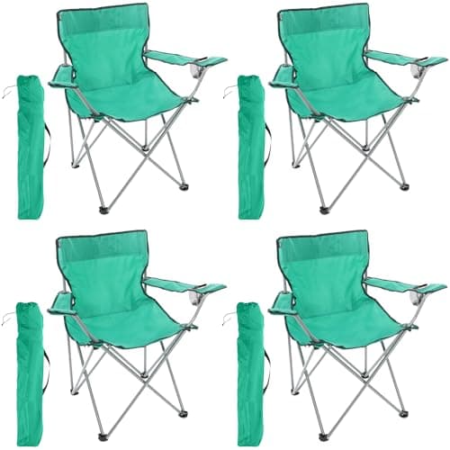 I LOVE FANCY DRESS Green Folding Camping Chairs with Cup Holder - Pack of 4 - Lightweight Outdoor Chairs with Carry Bag for Fishing, Festivals, Camping Trips, Picnics & Summer Activities