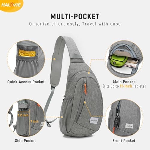 HALOVIE Anti Theft Sling Bag RFID Crossbody Bag Travel Sling Backpack Lightweight Shoulder Chest Bag for Hiking Walking — view 3