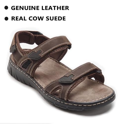 ISQFIQ Real Leather Mens Sandals, Wide Fit Sandal for Walking, Open Toe Indoor and Outdoor Shoes with Adjustable Strap for Summer Casual Travel Hiking Beach Trekking Towns Dark Brown UK 11 — view 4