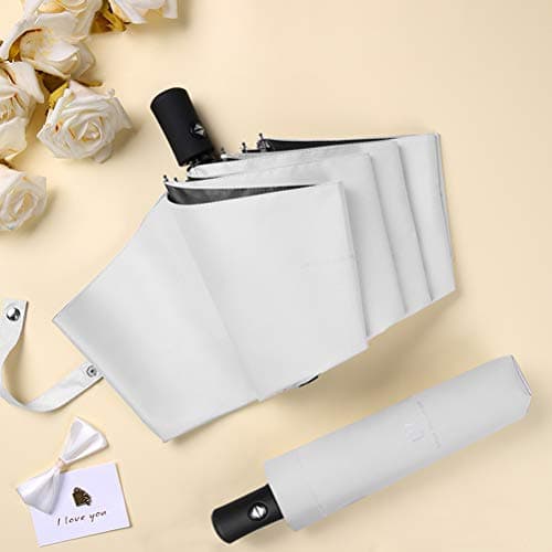 Maibar Sun Umbrella UV Protection SPF 50 Travel Folding Automatic Mini Umbrellas for Women Handbag Size Travel Parasol (Silver White) — view 3