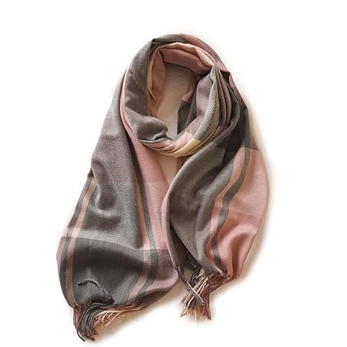 FCHUI Womens Tartan Scarf - Winter Long Plaid Blanket Scarves Soft Warm Check Pashmina Wool Shawl Wraps Ladies Spinning Tassel Long Stole Scarf (Pink Blue)