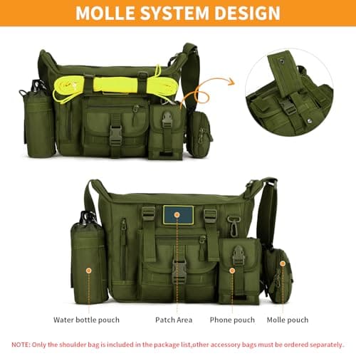 HUNTVP Messenger Bag, Tactical Crossbody Shoulder Bag Molle Laptop Pack for Men Women Work Camping Hiking Working (Green) — view 6