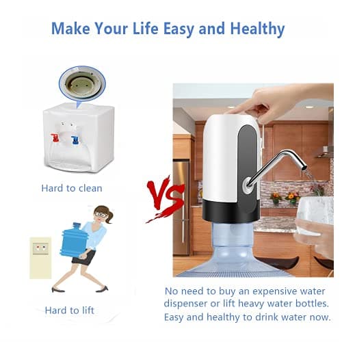 Electric Water Bottle Pump, USB Charging Automatic Drinking Water Dispenser, 30 Days Battery Life, Portable Water Bottle Switch for Universal 2-5 Gallon Bottle, For Home, Office, Travel, Camping,White — view 3