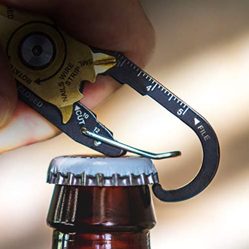 TRUE Fixr Rotary 20 In 1 Pocket Keychain Multi Tool - 20 Pocket EDC Tools, Flight Safe Box Cutter Knife Blade, Wire Stripper, 6 X Screwdriver Heads, Pry Bar & Bottle Opener - With Leather Pouch — view 3