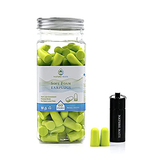 Nature Mate Super Soft Reusable Foam Earplugs 38dB Highest SNR 60 Pairs Anti-Noise Ear Plugs for Sleeping Snoring Studying Travel Concerts Loud Noise with Compact Carrying Case Green
