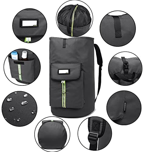 SUOVOCK laundry bag backpack, extra-large heavy duty laundry bags, laundry backpack for college students, with drawstring closure, camping, travel (charcoal grey laundry bag with straps) — view 4