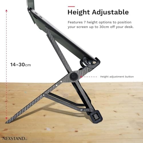NEXSTAND K1 Laptop Stand, Carbon Fiber Foldable Portable Desktop Laptop Holder, 7 Levels Height Adjustable Ergonomic Laptop Riser for Desk, MacBook, Notebook — view 5