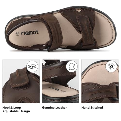 riemot Men's Genuine Leather Sandals for Casual Walking, Adjustable Fit — view 5