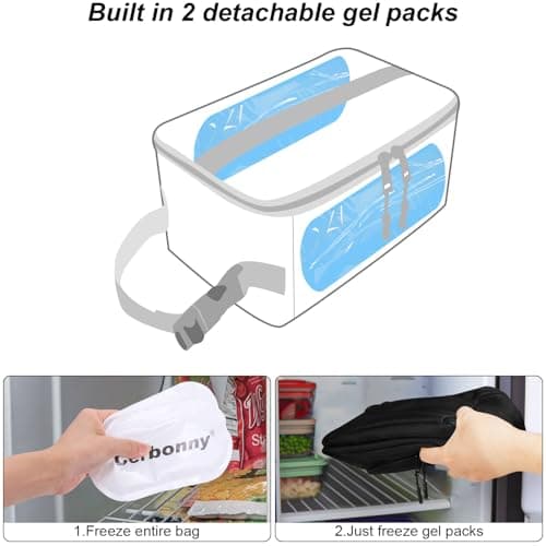 Cerbonny Small Cooler Bag, Freezable Lunch Bag with Ice Pack, Black — view 2