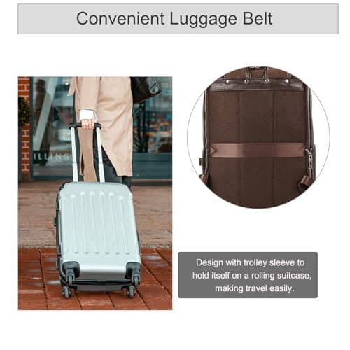 LUUFAN Genuine Leather Backpack Men Casual Daypack Vintage 15.6 Inch Laptop Rucksack Business Slim Travel Outdoor Shoulder Bag with Trolley Sleeve (Coffee) — view 5