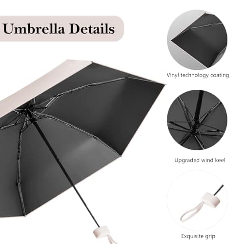 Sykerout Compact Travel Umbrella - Lightweight, Windproof, UV Protection, with Capsule Case, Perfect for Women's Handbags (Beige) — view 6
