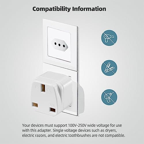 2 Pack UK to Italy Plug Adapter Italy Plug Adapter Travel Adaptor UK to Italian Converter Power Adapter for Italy (White 2Pack) — view 5