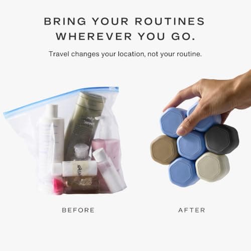 Cadence Travel Containers - Core Skincare Set - Magnetic Containers with Lids,2 Small (0.56oz) & 3 Medium (1.32oz) - Cleanser, Moisturizer, Serum, Makeup Remover & Sun Icon Labels - Eucalyptus — view 4