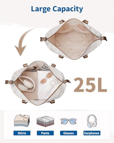 Narwey for Easyjet Cabin Bag 45x36x20 New Easyjet Underseat Easy Jet Cabin Bag Foldable Travel Duffel Carry on Luggage Weekend Overnight Hospital Bags for Women and Men 25L (Beige with Brown Straps) — view 3