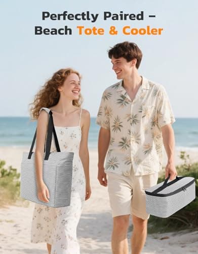 ISEYOU Beach Bag and Cooler Bag Set, Extra Large 45L Waterproof Beach Bags for Women with Zip, Foldable Family Beach Tote Bag with 8 Pockets, Ideal for Pool, Picnic, Shopping, Travel — view 3