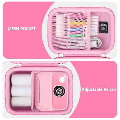 Supmay Kids Camera Case Compatible with Hangrui/HiMont/TIATUA/GREENKINDER/ETIKEZ/UIONVO/Gofunly/Lenudar/MYSTILUCK/Luoba Kids Camera Instant Print, Prints Paper Storage Bag, Pink — view 4