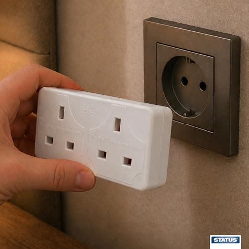 STATUS 2 Way UK to EU Travel Adapter, Twin Plug Converter for European Sockets, Compact White Adaptor for Holiday, Hotel or Business Use (SEURO2WAYAB112) — view 6