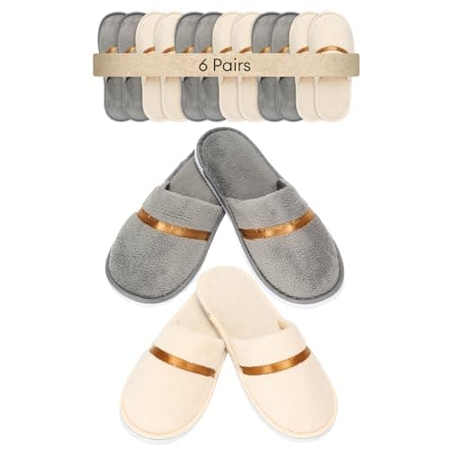 Defresit 6 Pairs Hotel Slippers, Spa Slippers Reusable Soft Coral Velvet Travel Portable for Hotel Home House Party Guest(3 pairs grey+3 pairs beige)